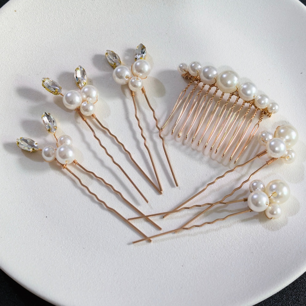 Women'S Accessories H&M - 진주 크리스탈 헤어핀 빗 세트 신부