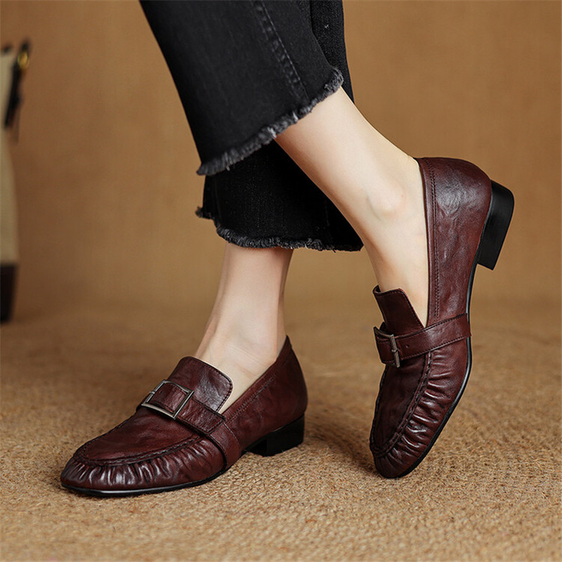 여성용 정품 가죽 펌프스, 여성용 주름진 라운드 토 슈 - Women'S Shoes And Accessories 리뷰 및 가격
