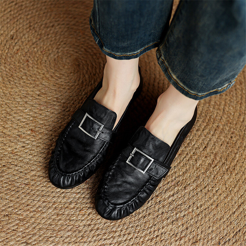 여성용 정품 가죽 펌프스, 여성용 주름진 라운드 토 슈 - Women'S Shoes And Accessories 리뷰 및 가격