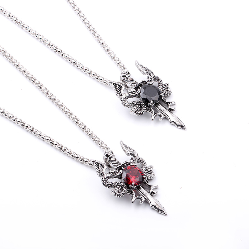 더블 드래곤 블랙 젬 크로스 목걸이 펑크 맞춤형 펜던트 - Women Accessories Trendy 리뷰 및 가격