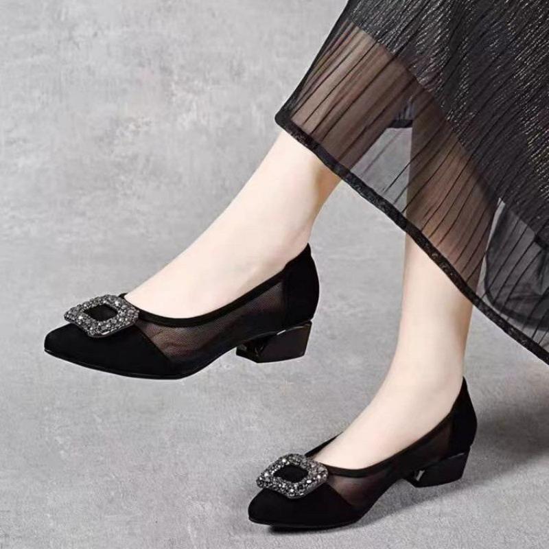 우아한 포인티드 토 메쉬 블록 힐 펌프스, 라인스톤 사 - Women'S Shoes And Accessories 리뷰 및 가격
