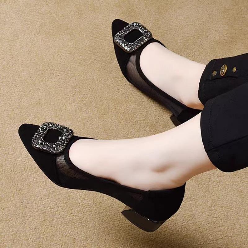 우아한 포인티드 토 메쉬 블록 힐 펌프스, 라인스톤 사 - Women'S Shoes And Accessories 리뷰 및 가격